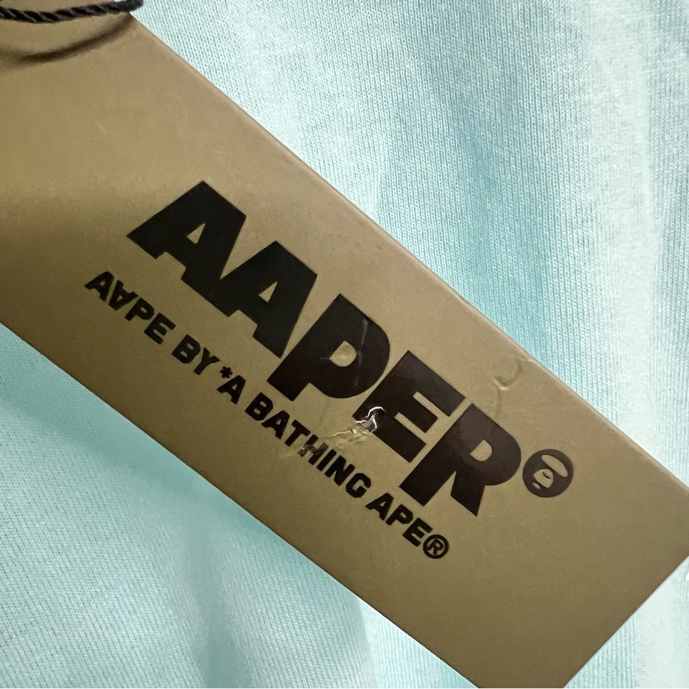 New Mens Aape by A Bathing Ape Logo Appliqué Cotton Light Blue T-shirt - Picture 6 of 8